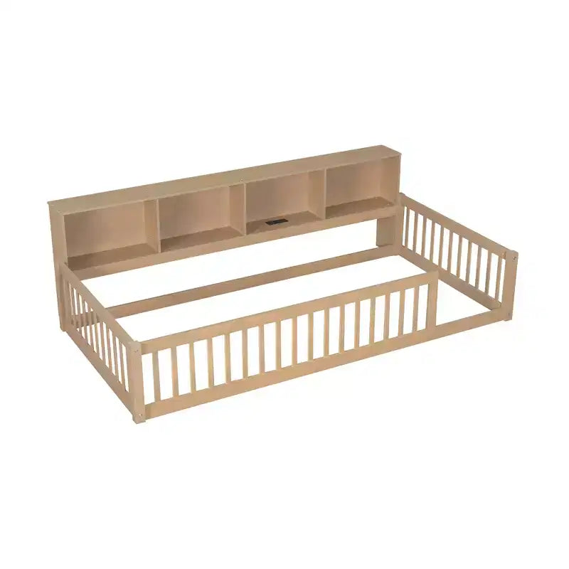 Letto Montessori Whisen Wood Twin XL con armadietti contenitori e porte USB