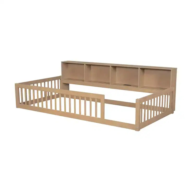 Letto Montessori Whisen Wood Twin XL con armadietti contenitori e porte USB