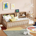 Whisen Wood Twin XL Size Montessori Floor Bed with Storage Cabinets and USB Ports