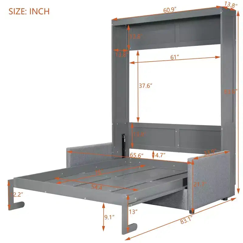Letto a scomparsa Whisen Clever Full Size, pieghevole a divano con cuscino
