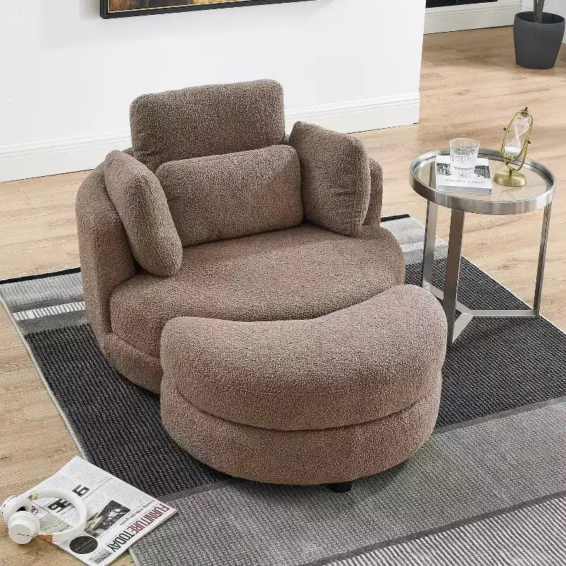 GDFStudio Dinah Moderna Sedia Girevole a 360° in Bouclé Alta 40 cm con Pouf Contenitore
