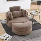 GDFStudio Dinah Moderna Sedia Girevole a 360° in Bouclé Alta 40 cm con Pouf Contenitore