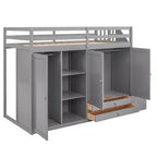 Letto a soppalco funzionale Whisen 93.3''L*42.4''W con 3 ripiani, armadi, cassetti, scala con contenitore