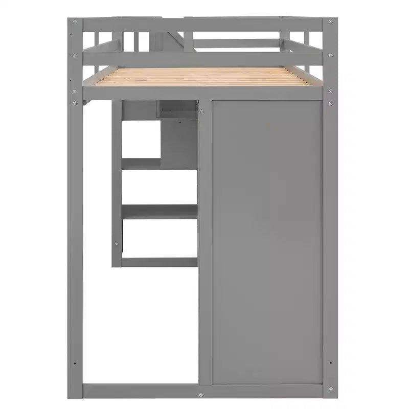 Letto a soppalco funzionale Whisen 93.3''L*42.4''W con 3 ripiani, armadi, cassetti, scala con contenitore
