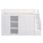 Letto a soppalco funzionale Whisen 93.3''L*42.4''W con 3 ripiani, armadi, cassetti, scala con contenitore