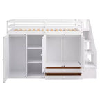 Letto a soppalco funzionale Whisen 93.3''L*42.4''W con 3 ripiani, armadi, cassetti, scala con contenitore