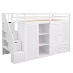 Letto a soppalco funzionale Whisen 93.3''L*42.4''W con 3 ripiani, armadi, cassetti, scala con contenitore