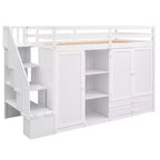 Letto a soppalco funzionale Whisen 93.3''L*42.4''W con 3 ripiani, armadi, cassetti, scala con contenitore