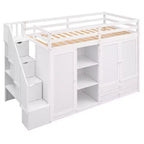 Letto a soppalco funzionale Whisen 93.3''L*42.4''W con 3 ripiani, armadi, cassetti, scala con contenitore