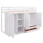 Letto a soppalco funzionale Whisen 93.3''L*42.4''W con 3 ripiani, armadi, cassetti, scala con contenitore