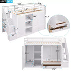 Letto a soppalco funzionale Whisen 93.3''L*42.4''W con 3 ripiani, armadi, cassetti, scala con contenitore