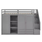 Letto a soppalco funzionale Whisen 93.3''L*42.4''W con 3 ripiani, armadi, cassetti, scala con contenitore