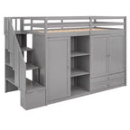 Letto a soppalco funzionale Whisen 93.3''L*42.4''W con 3 ripiani, armadi, cassetti, scala con contenitore