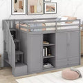 Letto a soppalco funzionale Whisen 93.3''L*42.4''W con 3 ripiani, armadi, cassetti, scala con contenitore