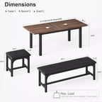 Set da pranzo allungabile da 63'' a 5 pezzi con 2 panche e 2 sgabelli quadrati per 4-8 persone, perfetto per piccoli spazi, noce