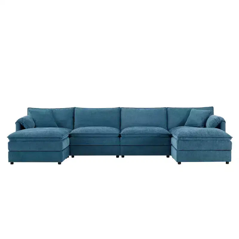 Divano componibile Whisen Modern Design 136 in ciniglia con doppie sedute e pouf mobili