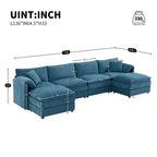 Divano componibile Whisen Modern Design 136 in ciniglia con doppie sedute e pouf mobili