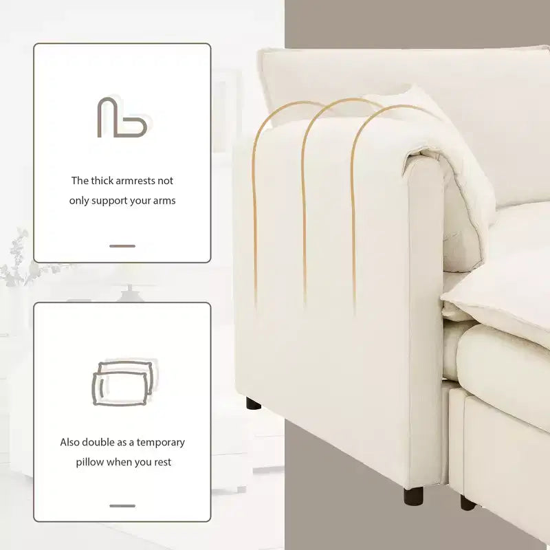 Divano componibile Whisen Modern Design 136 in ciniglia con doppie sedute e pouf mobili