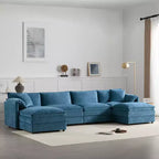 Divano componibile Whisen Modern Design 136 in ciniglia con doppie sedute e pouf mobili