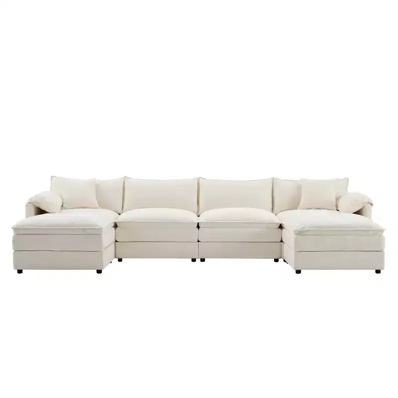 Divano componibile Whisen Modern Design 136 in ciniglia con doppie sedute e pouf mobili
