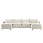 Divano componibile Whisen Modern Design 136 in ciniglia con doppie sedute e pouf mobili