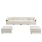 Divano componibile Whisen Modern Design 136 in ciniglia con doppie sedute e pouf mobili