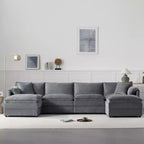 Divano componibile Whisen Modern Design 136 in ciniglia con doppie sedute e pouf mobili