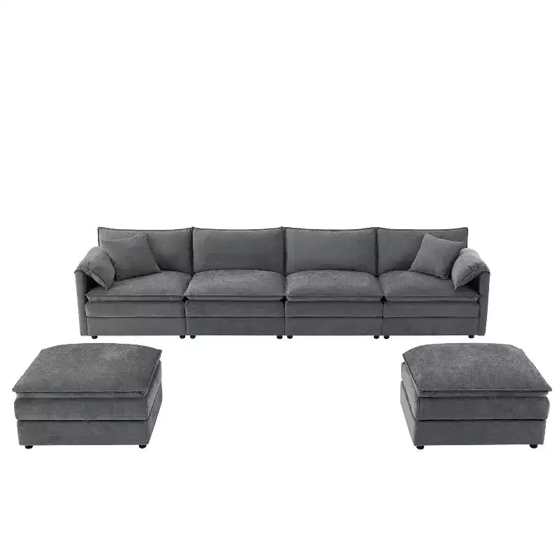 Divano componibile Whisen Modern Design 136 in ciniglia con doppie sedute e pouf mobili