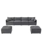 Divano componibile Whisen Modern Design 136 in ciniglia con doppie sedute e pouf mobili