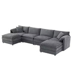 Divano componibile Whisen Modern Design 136 in ciniglia con doppie sedute e pouf mobili