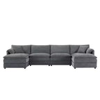 Divano componibile Whisen Modern Design 136 in ciniglia con doppie sedute e pouf mobili