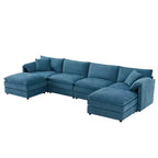 Divano componibile Whisen Modern Design 136 in ciniglia con doppie sedute e pouf mobili