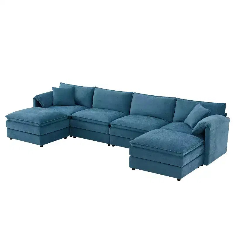 Divano componibile Whisen Modern Design 136 in ciniglia con doppie sedute e pouf mobili