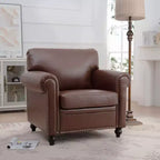 Divano Chesterfield in pelle PU classico, 84" L, divano a 3 posti/1 posto con braccioli arrotolati e finiture borchiate per soggiorno o ufficio ModernLuxe