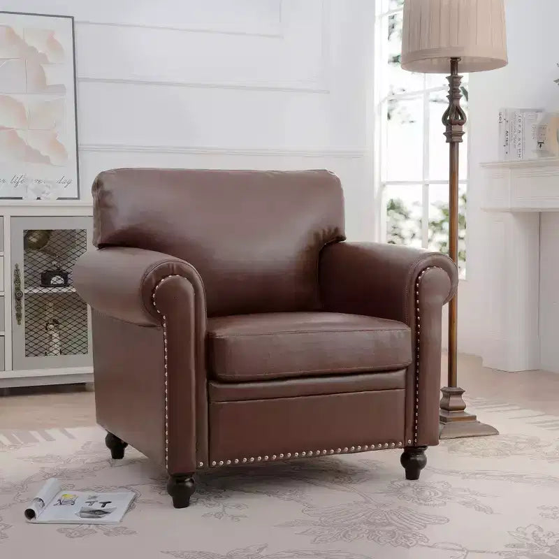 Divano Chesterfield in pelle PU classico, 84" L, divano a 3 posti/1 posto con braccioli arrotolati e finiture borchiate per soggiorno o ufficio ModernLuxe
