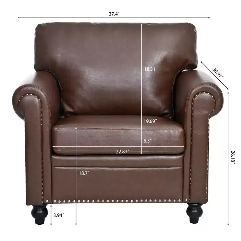 Divano Chesterfield in pelle PU classico, 84" L, divano a 3 posti/1 posto con braccioli arrotolati e finiture borchiate per soggiorno o ufficio ModernLuxe