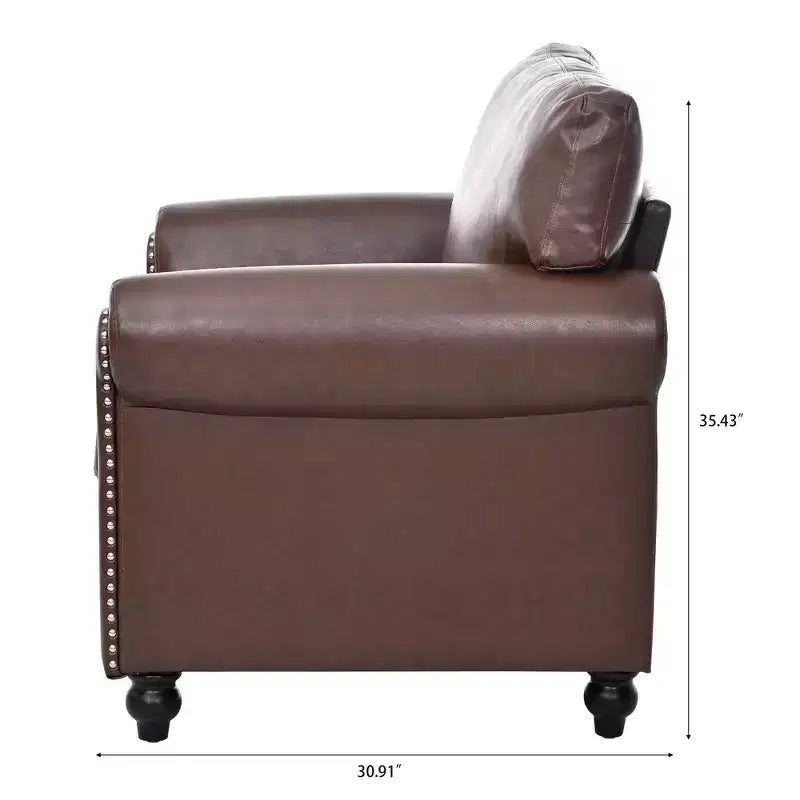 Divano Chesterfield in pelle PU classico, 84" L, divano a 3 posti/1 posto con braccioli arrotolati e finiture borchiate per soggiorno o ufficio ModernLuxe