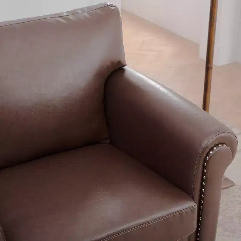 Divano Chesterfield in pelle PU classico, 84" L, divano a 3 posti/1 posto con braccioli arrotolati e finiture borchiate per soggiorno o ufficio ModernLuxe