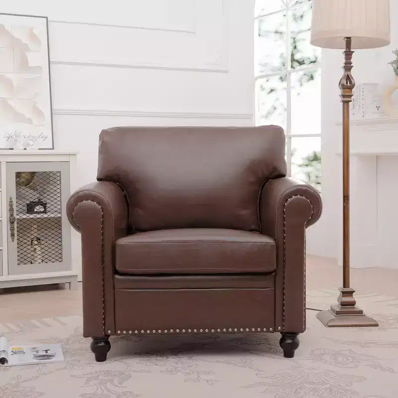 Divano Chesterfield in pelle PU classico, 84" L, divano a 3 posti/1 posto con braccioli arrotolati e finiture borchiate per soggiorno o ufficio ModernLuxe
