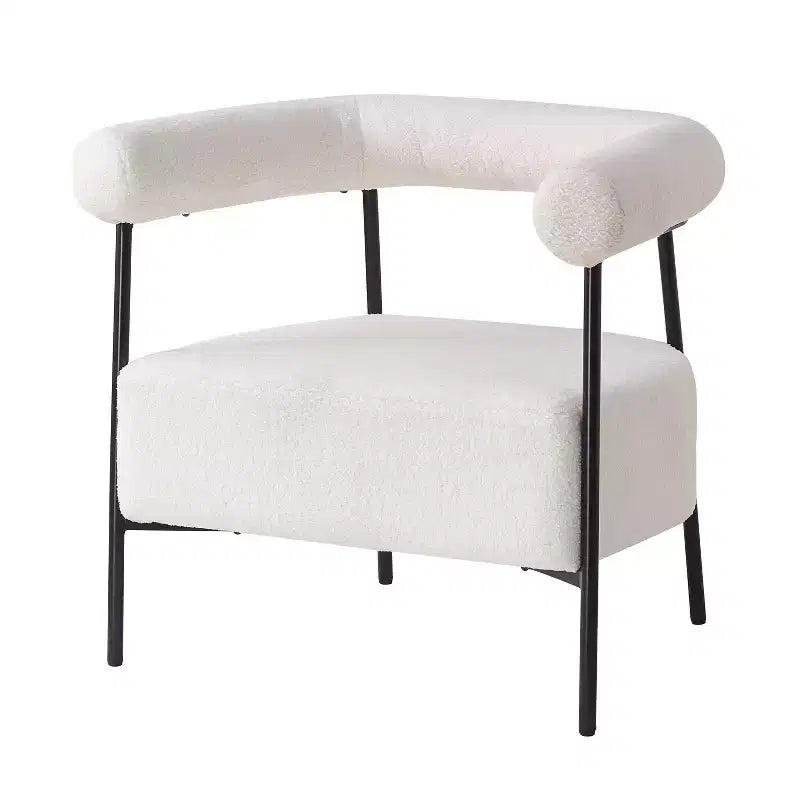 Christopher Knight Home Oliver, poltrona di design moderna curva con rivestimento in bouclé e struttura in metallo, bianca