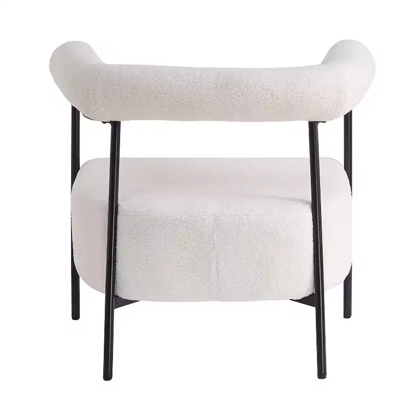Christopher Knight Home Oliver, poltrona di design moderna curva con rivestimento in bouclé e struttura in metallo, bianca