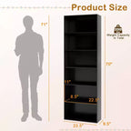 Costway Libreria a 6 Ripiani, Alta 70, con 6 Scaffali Aperti, Kit Antiribaltamento per Soggiorno Marrone/Nero