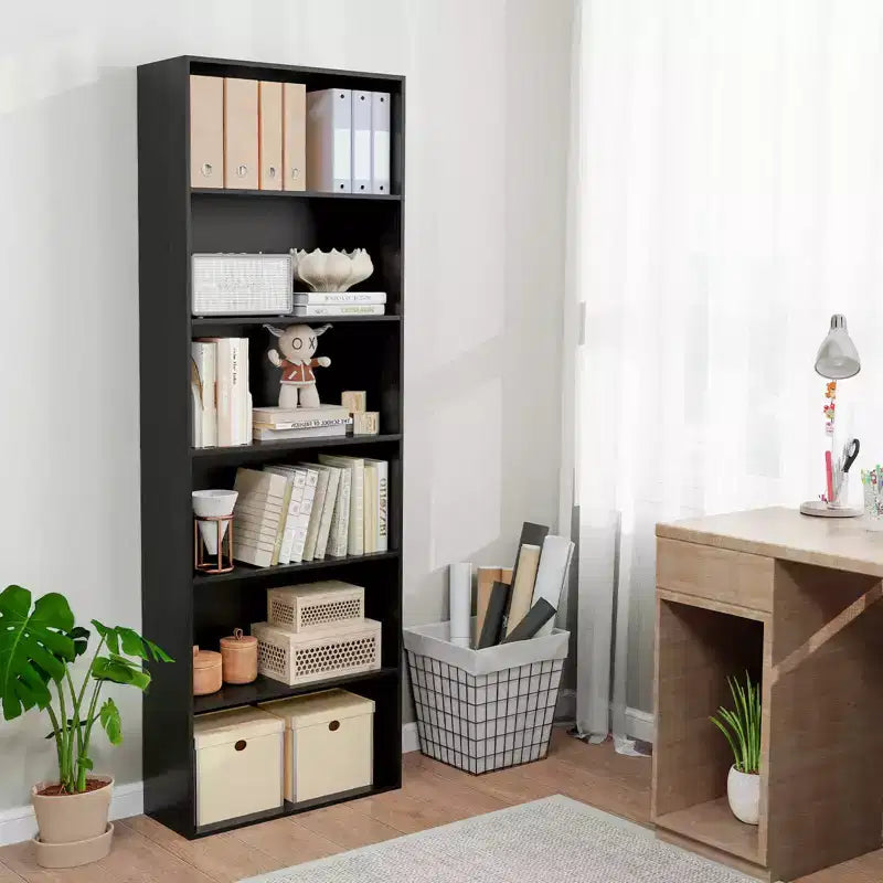 Costway Libreria a 6 Ripiani, Alta 70, con 6 Scaffali Aperti, Kit Antiribaltamento per Soggiorno Marrone/Nero