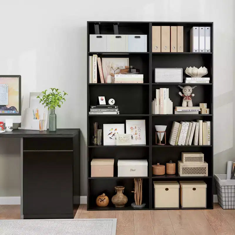 Costway Libreria a 6 Ripiani, Alta 70, con 6 Scaffali Aperti, Kit Antiribaltamento per Soggiorno Marrone/Nero