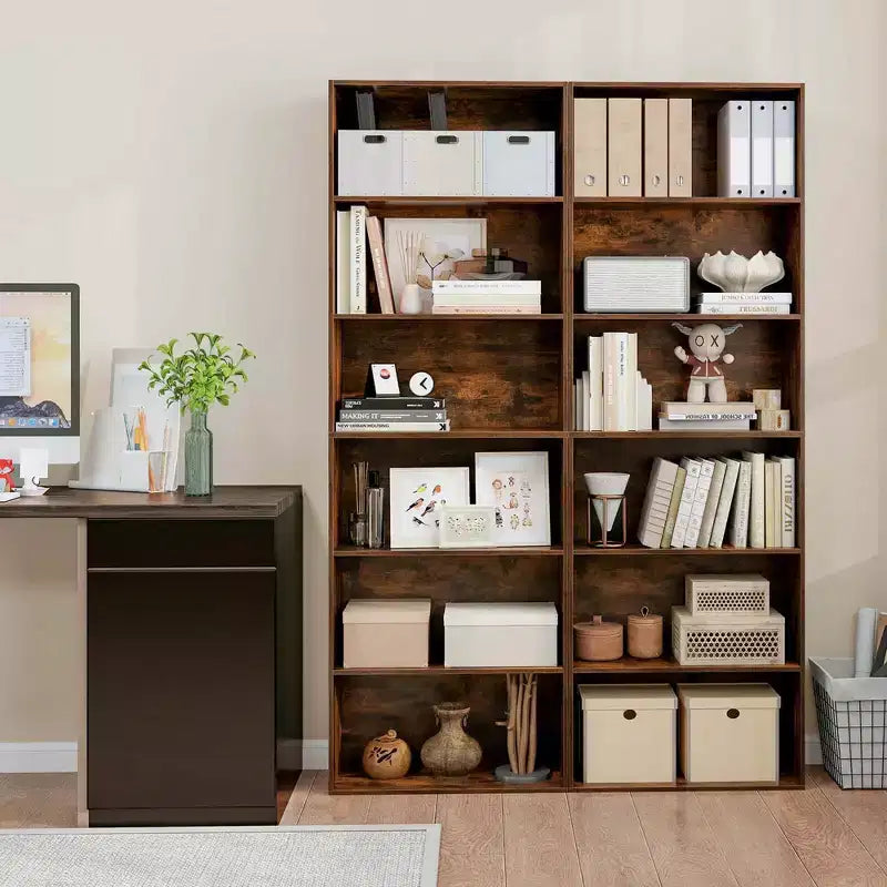 Costway Libreria a 6 Ripiani, Alta 70, con 6 Scaffali Aperti, Kit Antiribaltamento per Soggiorno Marrone/Nero