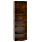 Costway Libreria a 6 Ripiani, Alta 70, con 6 Scaffali Aperti, Kit Antiribaltamento per Soggiorno Marrone/Nero