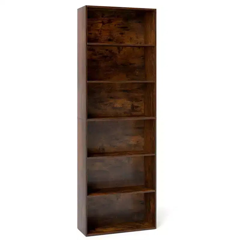 Costway Libreria a 6 Ripiani, Alta 70, con 6 Scaffali Aperti, Kit Antiribaltamento per Soggiorno Marrone/Nero