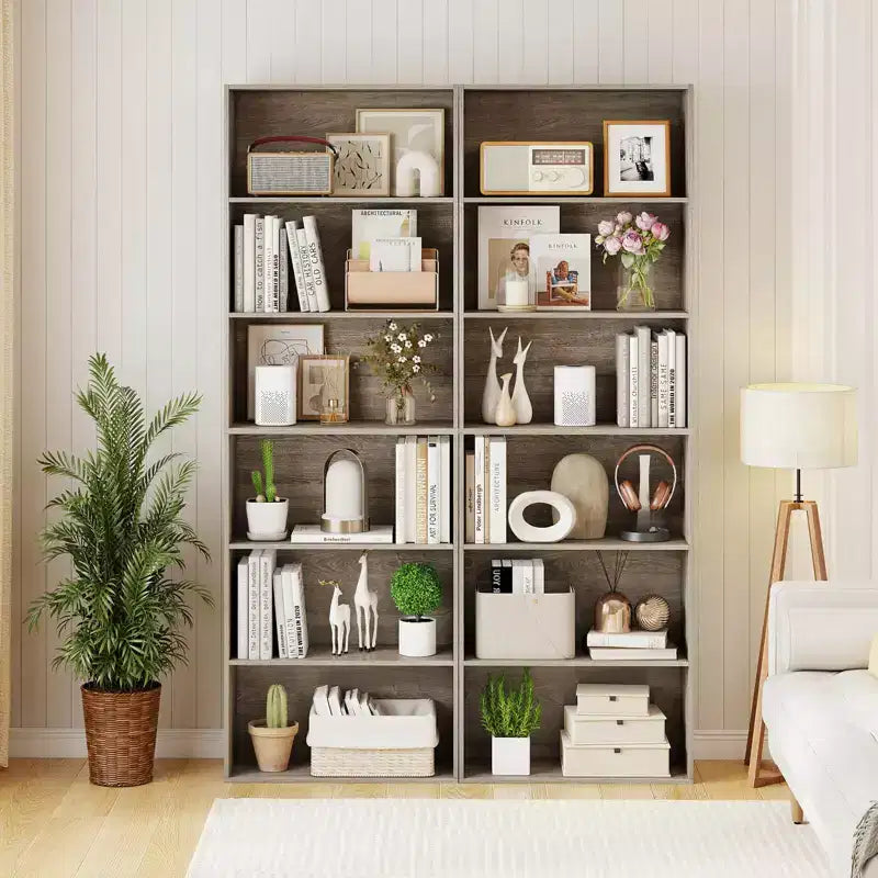 Costway Libreria a 6 Ripiani, Alta 70, con 6 Scaffali Aperti, Kit Antiribaltamento per Soggiorno Marrone/Nero