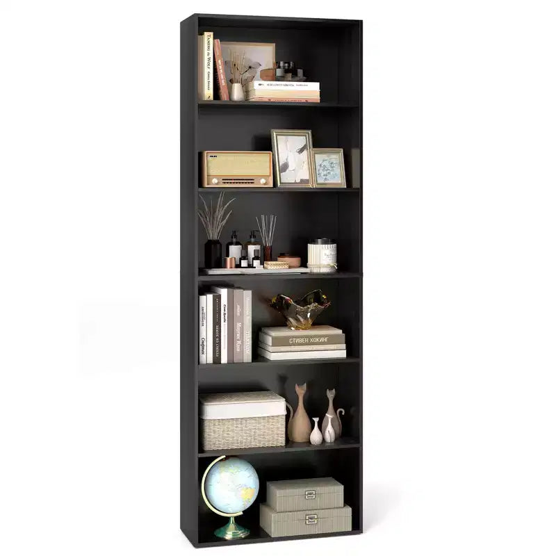 Costway Libreria a 6 Ripiani, Alta 70, con 6 Scaffali Aperti, Kit Antiribaltamento per Soggiorno Marrone/Nero