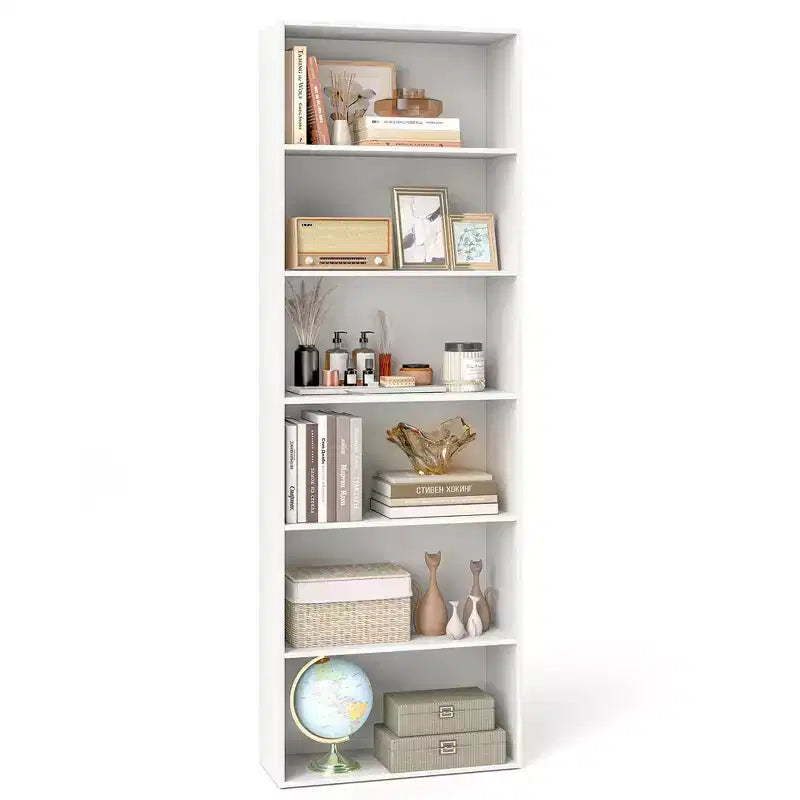 Costway Libreria a 6 Ripiani, Alta 70, con 6 Scaffali Aperti, Kit Antiribaltamento per Soggiorno Marrone/Nero